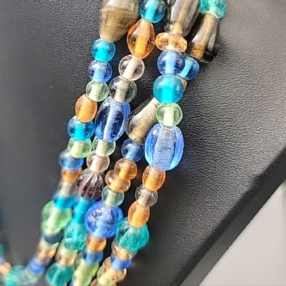2 Strand Attached Beachy Oceanic Boho Elegance Glass Beaded Long Necklace 46